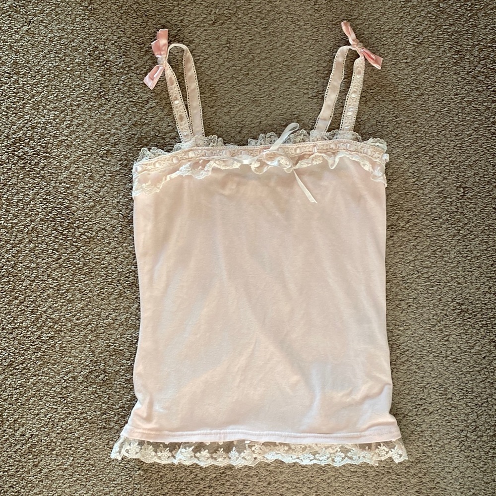 Liz Lisa kawaii Japan brand lace bow ribbon baby pink tank top shirt XS 0